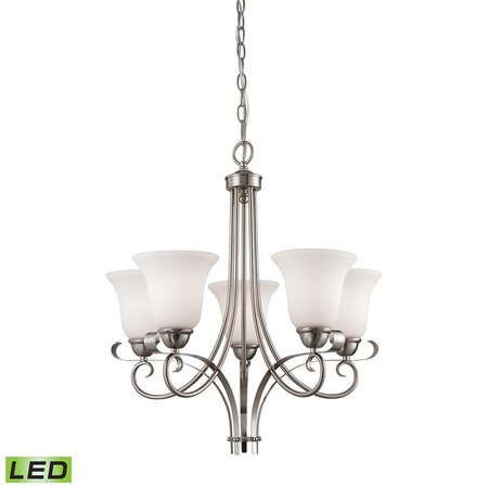Thomas Brighton 5-Light Chandelier in Brushed Nickel with White Glass - LED 1005CH/20-LED